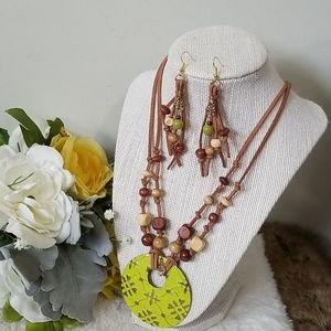 NWT Suede and wood bead necklace set